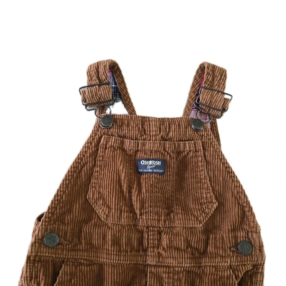 OshKosh B'gosh Overalls Vestback Flannel Lined Corduroy Size 3T Brown